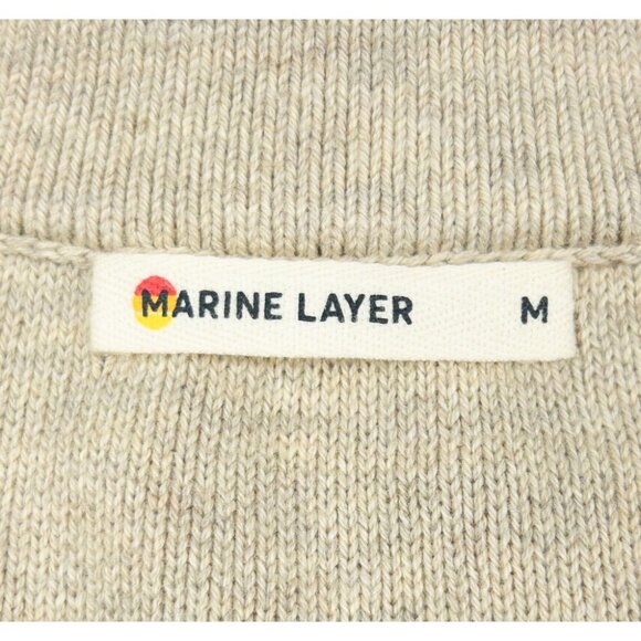 Marine Layer Striped Sweater Men's Medium Beige Blue Merino Wool Blend Collared - Picture 3 of 14